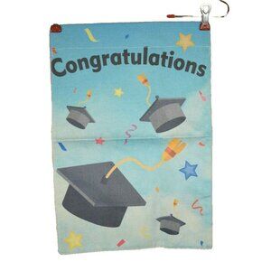 Congratulations 12 x 18 inch Double Sided Nylon Burlap Graduation Garden Flag